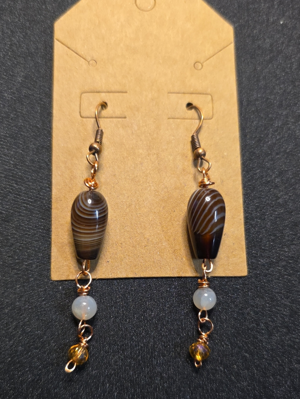 Handmade Brown Agate Drop Earrings with Copper Accent